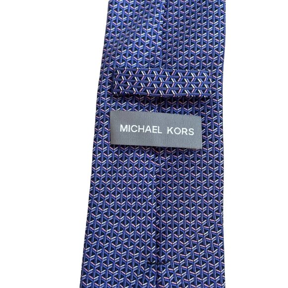 Michael Kors Mens Silk Tie Geometric Pattern Blue & Purple 58" Length - Picture 6 of 7